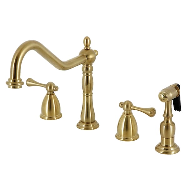 Widespread Kitchen Faucet with Brass Sprayer, Brushed Brass